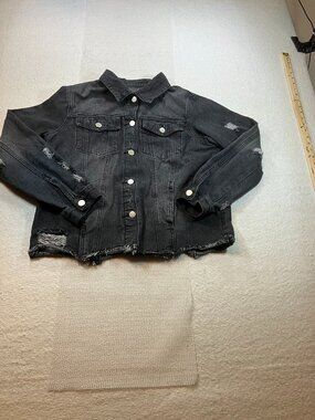Distressed Black Denim Jacket Women M